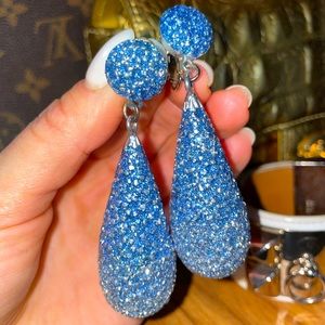 Jennifer Miller Clip On Tear Drop Blue Earrings Shiny